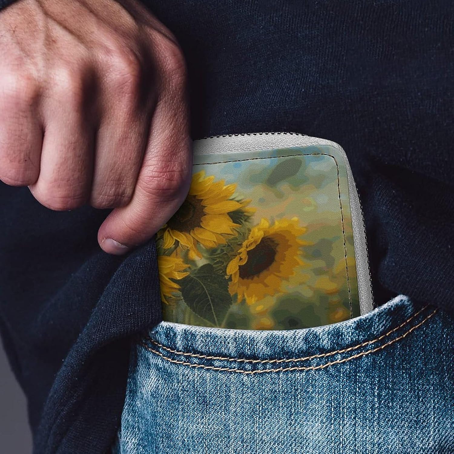 Bottle of Sunflowers Card Holder RFID Blocking,Credit Card Wallet for Women And Men,Card Case Organizer Bag with Zipper