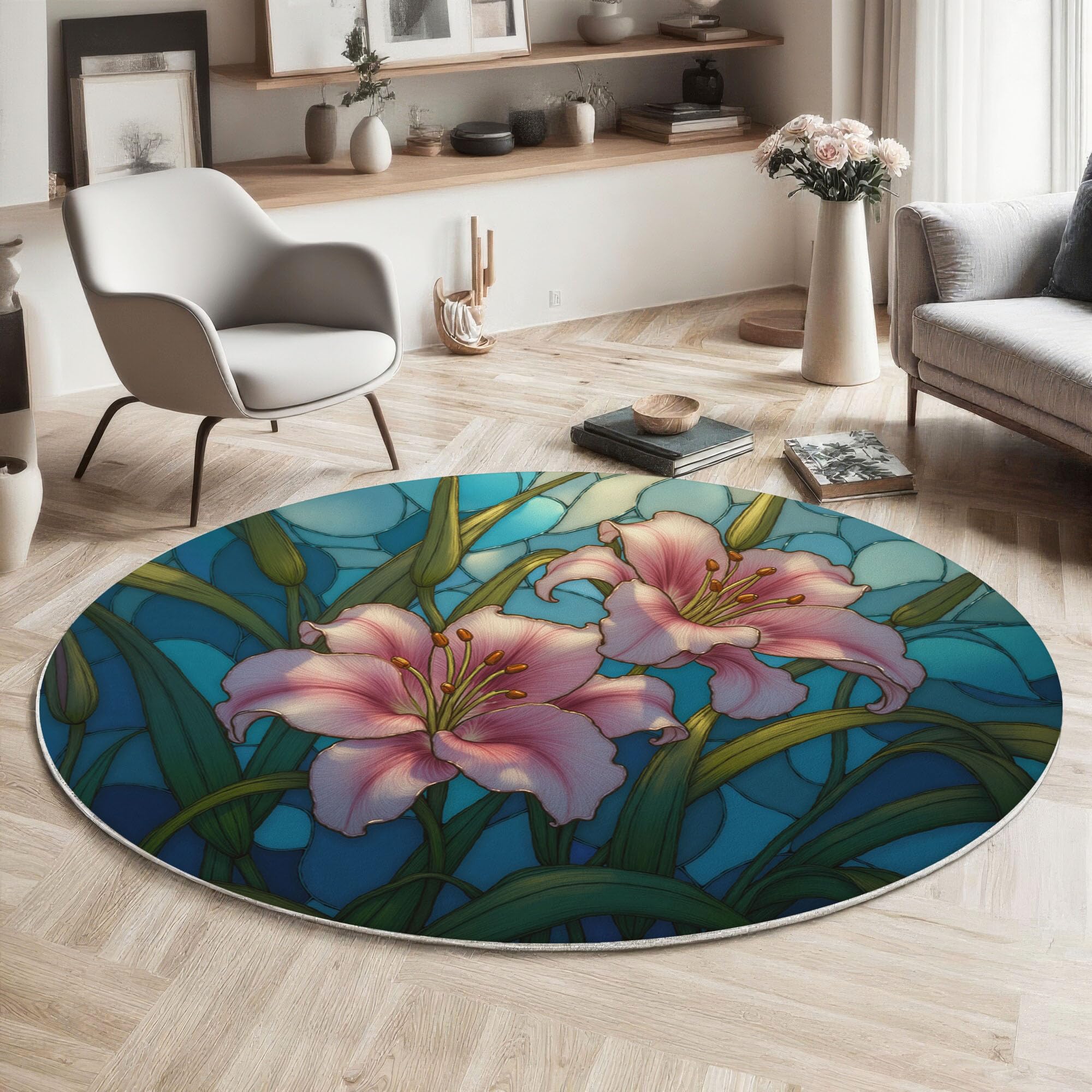 Tapis rond poil court antidérapant bleu foncé grand tapis lavable 120cm