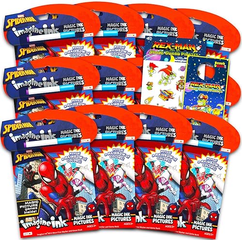 Marvel Spiderman Imagine - Juego de 12 libros de tinta mágica para colorear con calcomanías y más (recuerdos de fiesta de Spiderman)