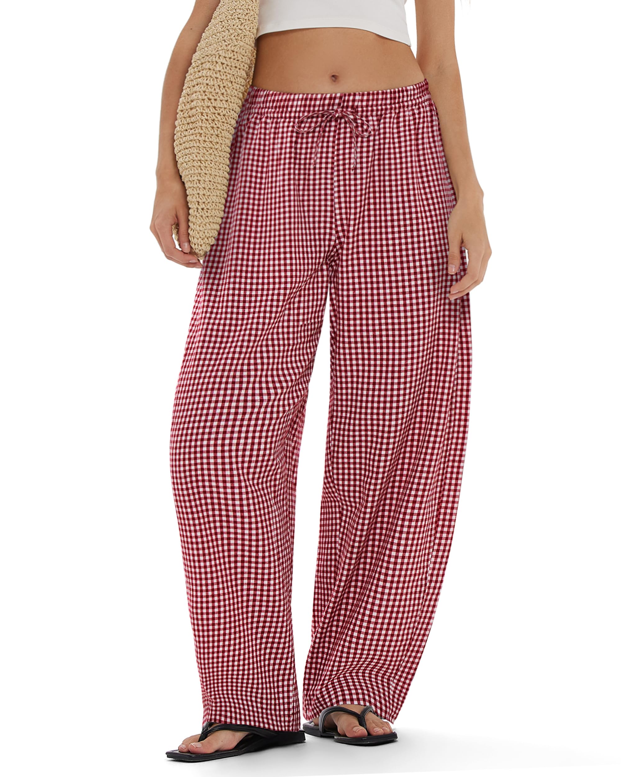 MOOSLOVER Women Linen Lightweight Barrel Pants Drawstring Comfort Casual Lounge Pants Baggy Loose Ankle Pants with Pocket