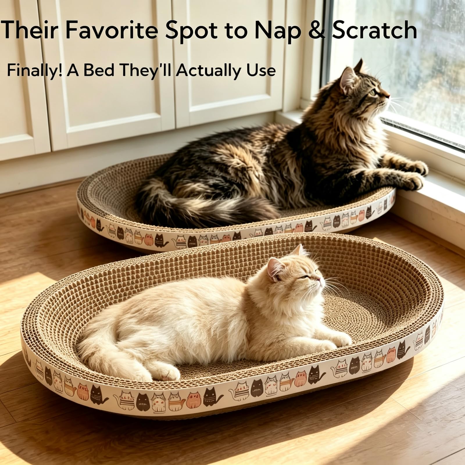 Lot de 2 Griffoirs pour Chat en Carton, Grand Panier Grattoir Ovale Tapis à Griffer d'Intérieur, Coussin Lit Bol à Gratter en Forme de Nid, Protecteur de Meubles pour l'Entretien des Griffes