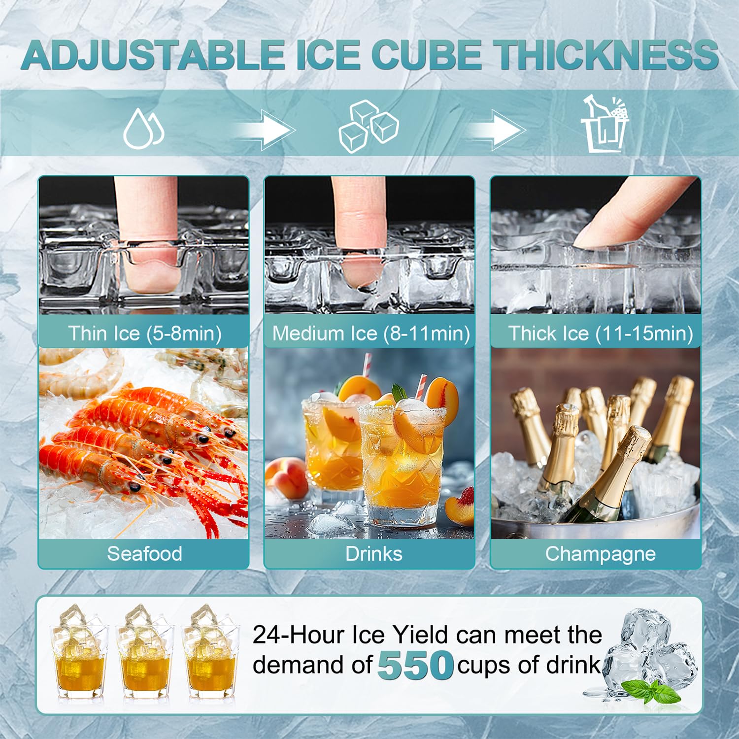 Commercial Ice Maker 260lbs/24h, Ice Machine 72pcs Ice Cubes, Undercounter Ice Maker Machine With Water Line And Filter, 35 Lbs Storage Ice Bin, Stainless Steel Ice Maker For Home,Shop,Bar on Fridge.com - View 3