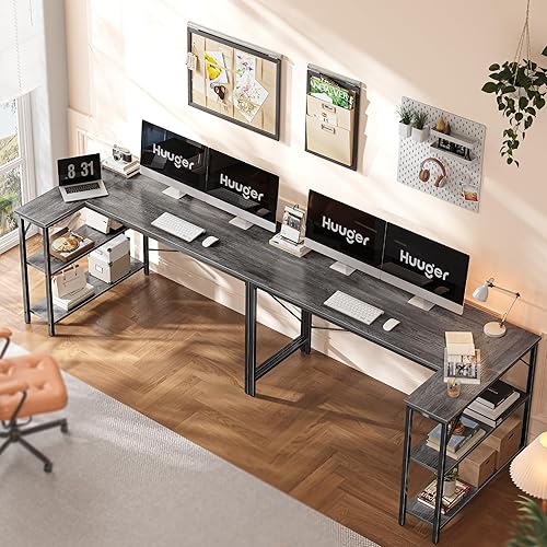 Miniatura 5 de Escritorio en forma de L, escritorio para computadora de 55 pulgadas con estantes de almacenamiento reversibles, escritorio para juegos, escritorio