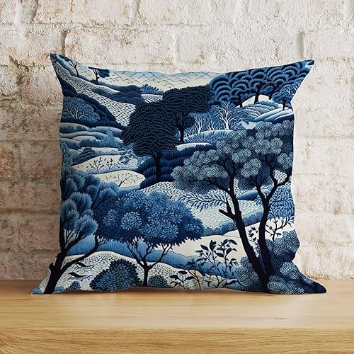 Miniatura 9 de Zyadsinoudor Asian Style Pillow Cover Antelope Aqua Animal Square Cushion Cover Chinoiserie 24x24in Decorative Pillow Home Cotton Linen Elegant