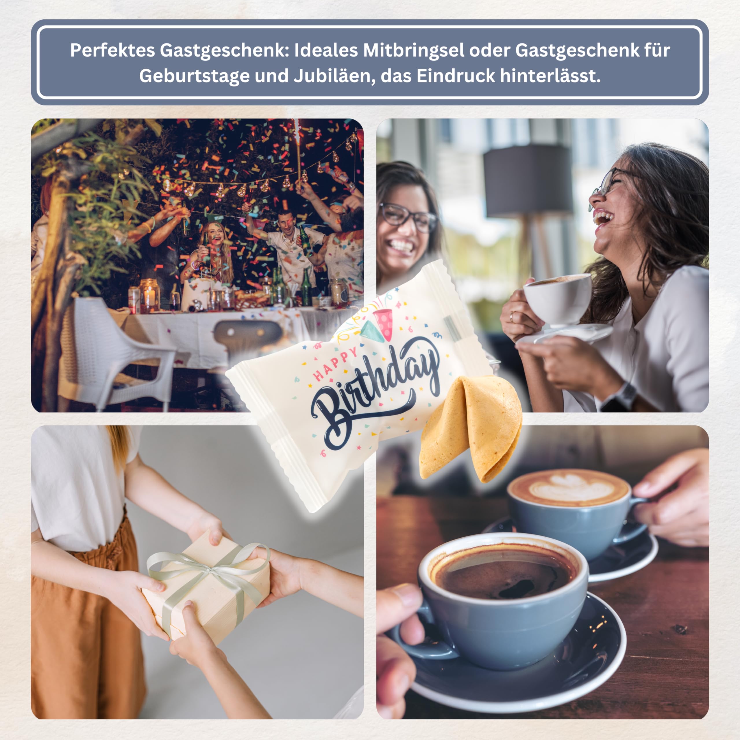 Lucky Treats - Geburtstags Glückskekse - 200 Stück - Happy Birthday - Mit liebevollen Botschaften - Perfekt für Geburtstagsfeiern & als liebevolles Gastgeschenk