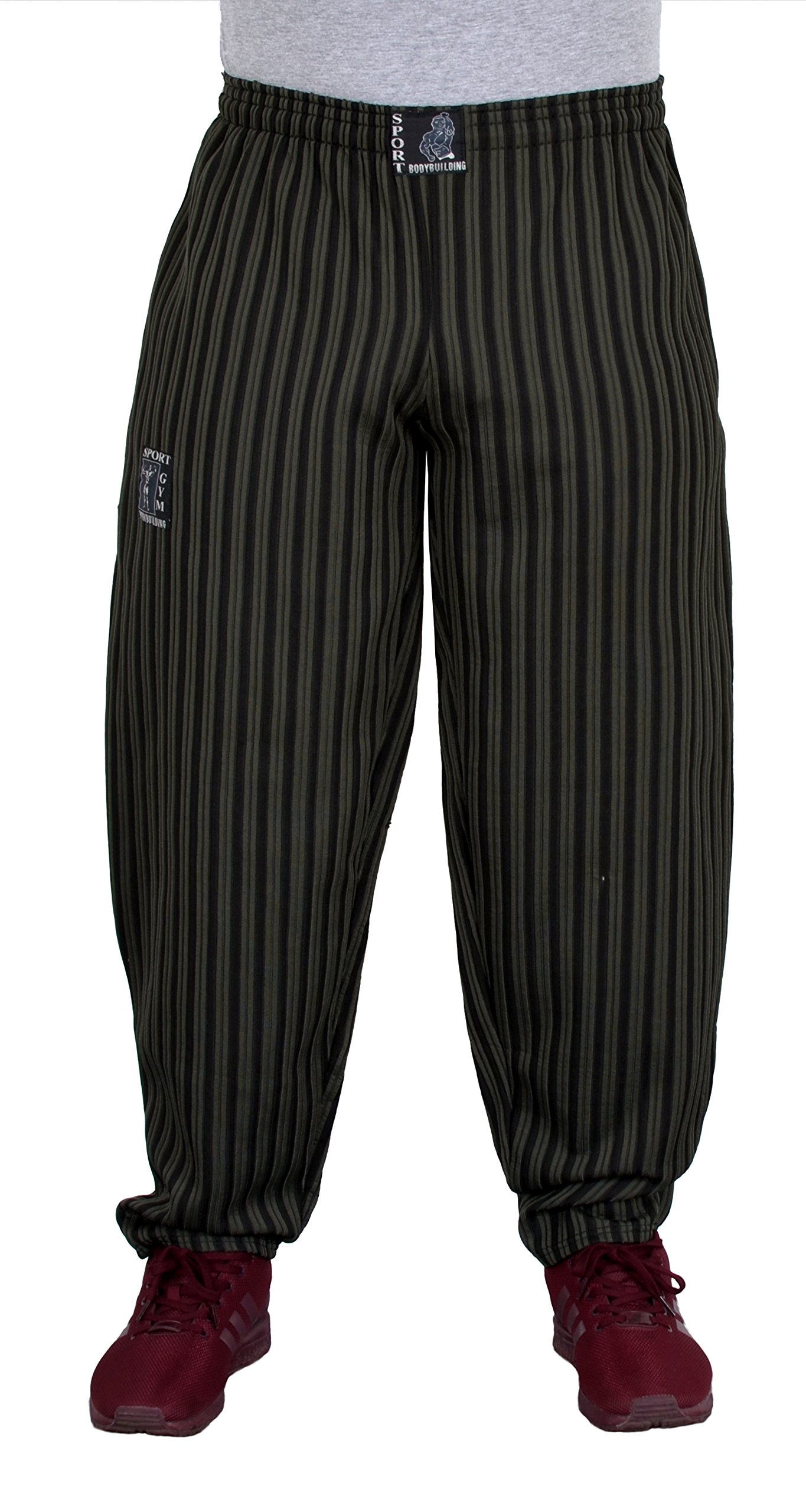 ESRA SP01 Men's Bodybuilding Trousers, Sports Trousers, Fitness Trousers, Training Trousers, Bodybuilder Trousers, Jogging Bottoms, Striped Men's Sports Trousers with Stripes XL Olive Green