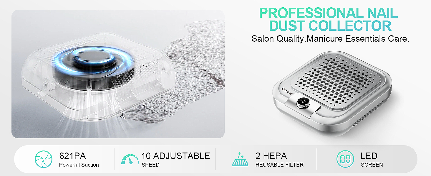 Aspirabriciole Per Unghie Professionale - Motore 650Pa, 30 Filtri, Silenzioso Per Nail Art - Foto 13