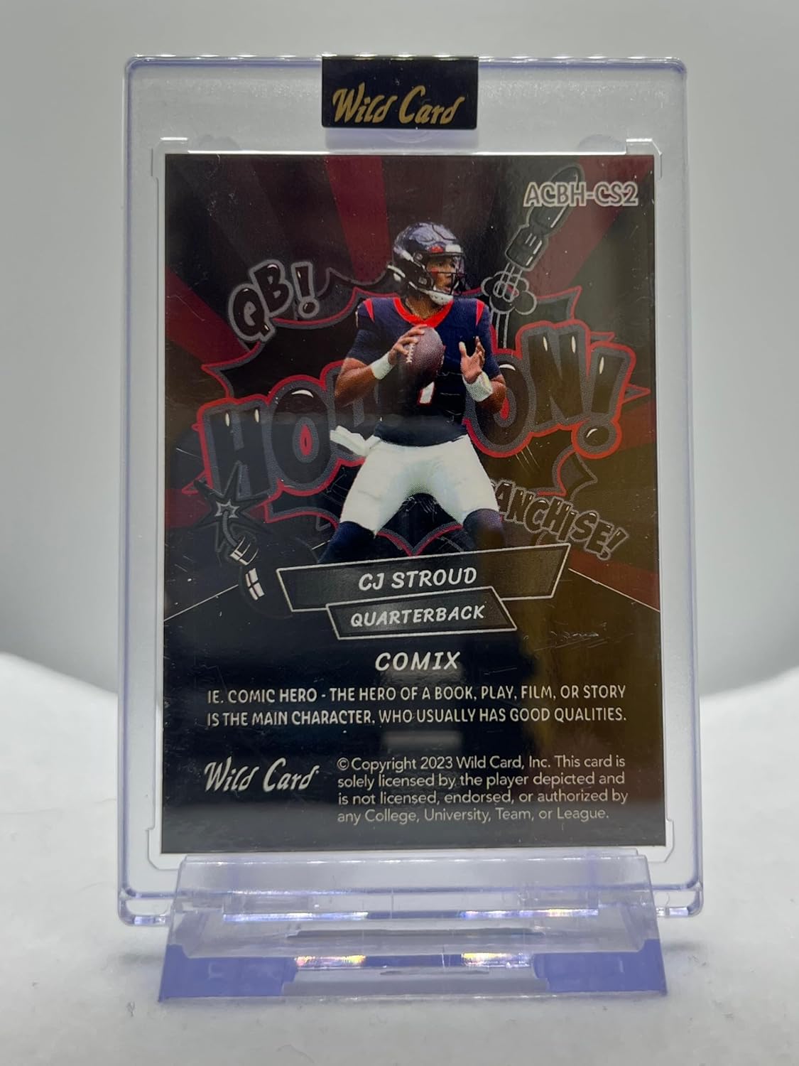 CJ Stroud Serial Numbered #5/12 Houston Black Black/Red/Black Metallic Mosaics Foil Board Blue Jersey Rookie Card Encased Playoffs Comix Collectible Football Card- 2023 Wild Card Alumination Comix Black Label CJ Stroud Edition #ACBH-CS2 (Texans)