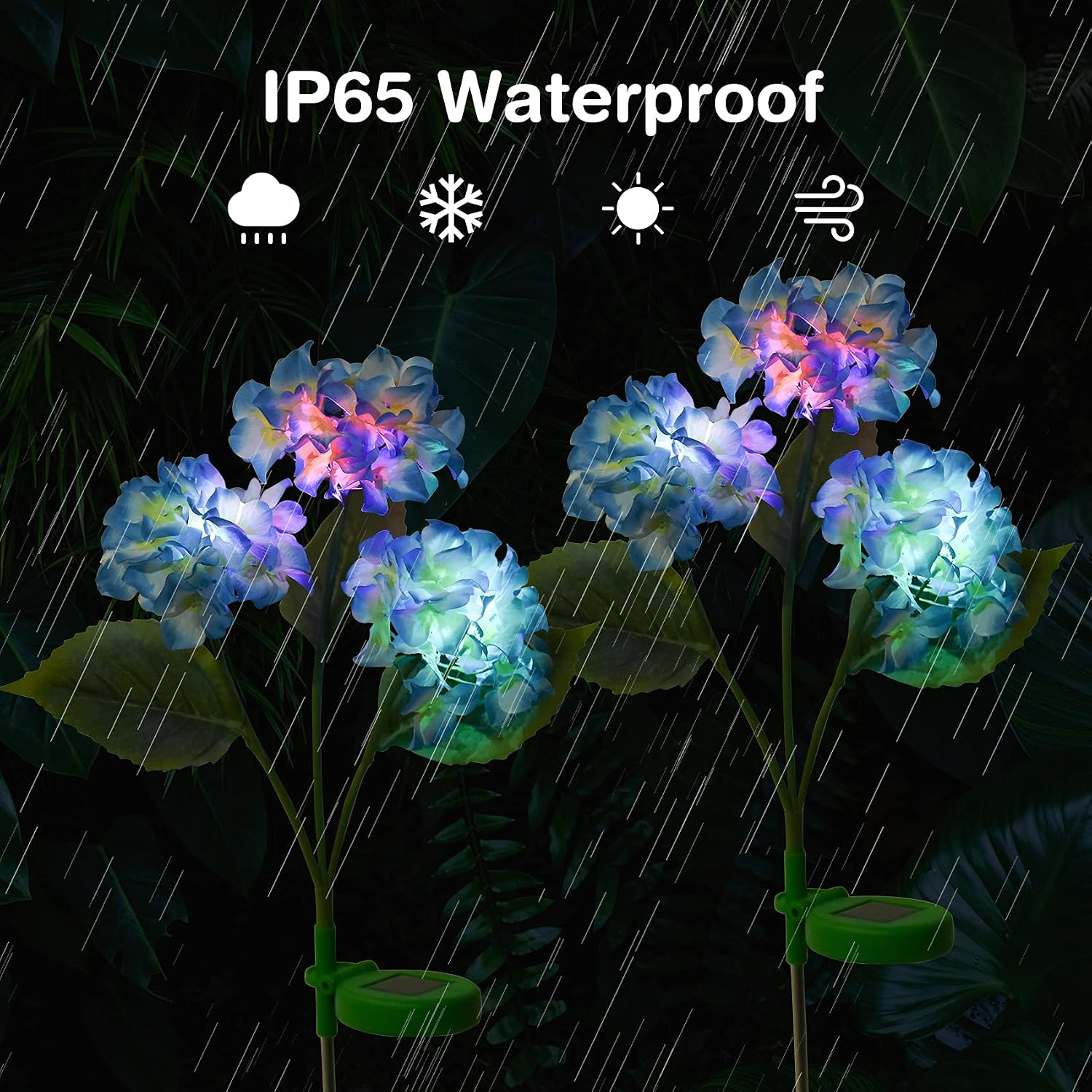 Outdoor Solar Lights, Doingart 2 Pack Hydrangea Solar Garden Lights with 3 Hydrangea Flowers, Waterproof Realistic and Muti-Color Change Outdoor Lights for Garden Lawn Backyard Decoration (Blue)