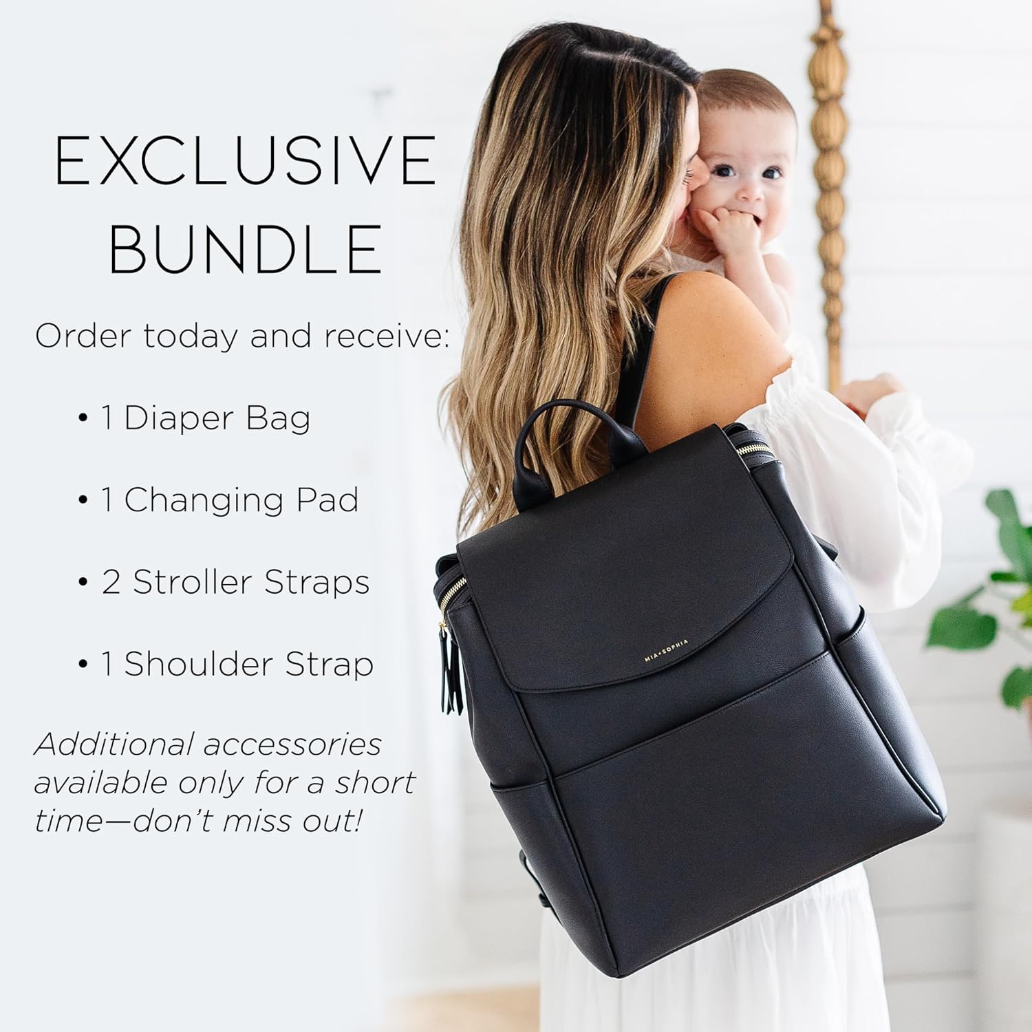 MIA + SOPHIA Leather Diaper Bag Backpack with USB Charging port, Changing Pad, Stroller Straps (Black Olivia) - Image 3