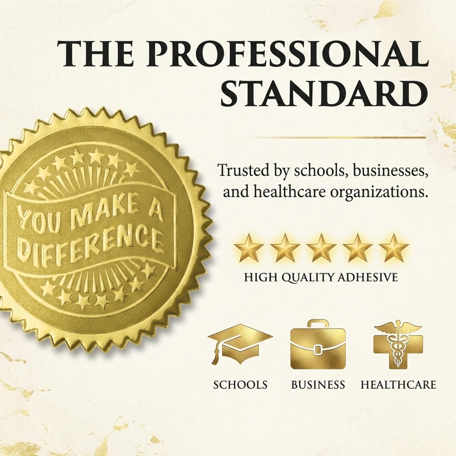 PaperDirect Deluxe Embossed You Make a Difference Gold Foil Certificate Seals, 2 Inch, Self Adhesive, 100 Count, Embossed Seals for Certificates, Achievement Award Stickers for School, Work, Diploma - Image 5