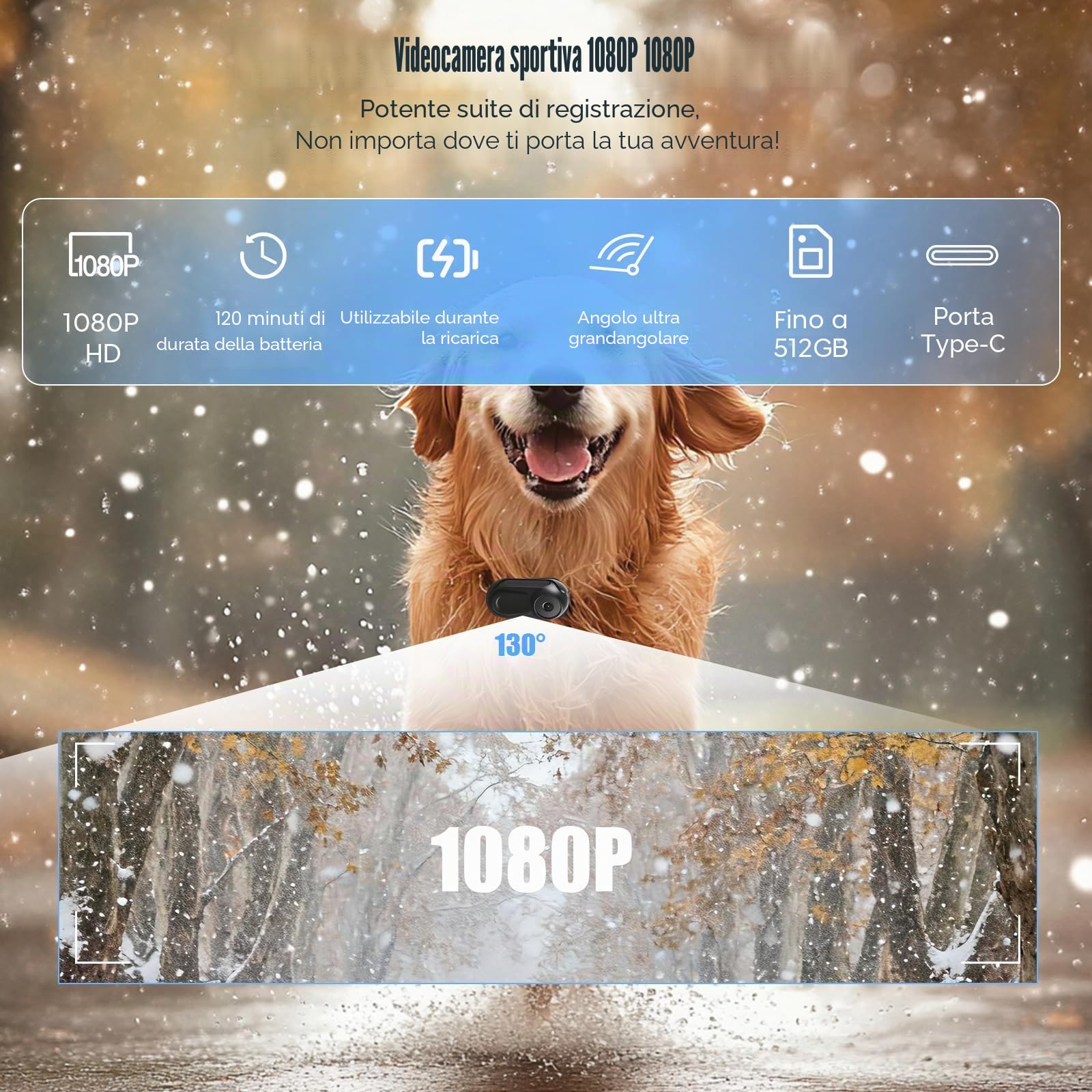 Action Camera Mini Magnetica Portatile 1080P HD 64G 130° Grandangolo Senza Fili per Sport Esterni