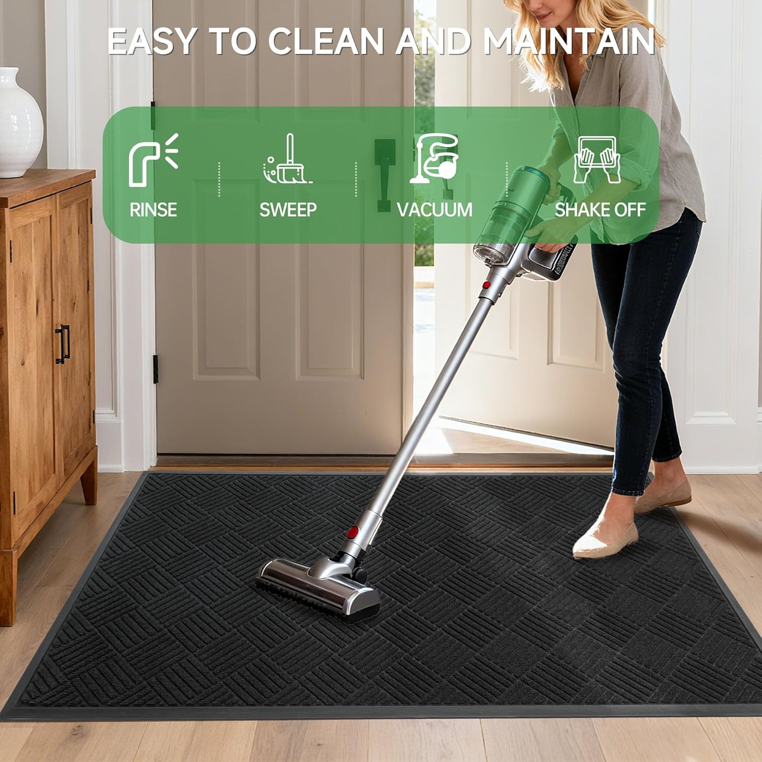 フロントドアマット、高耐久屋内屋外ドアマット、182.9 cm x 91.4 cm ロープロファイル屋外マット ホームエントランス用