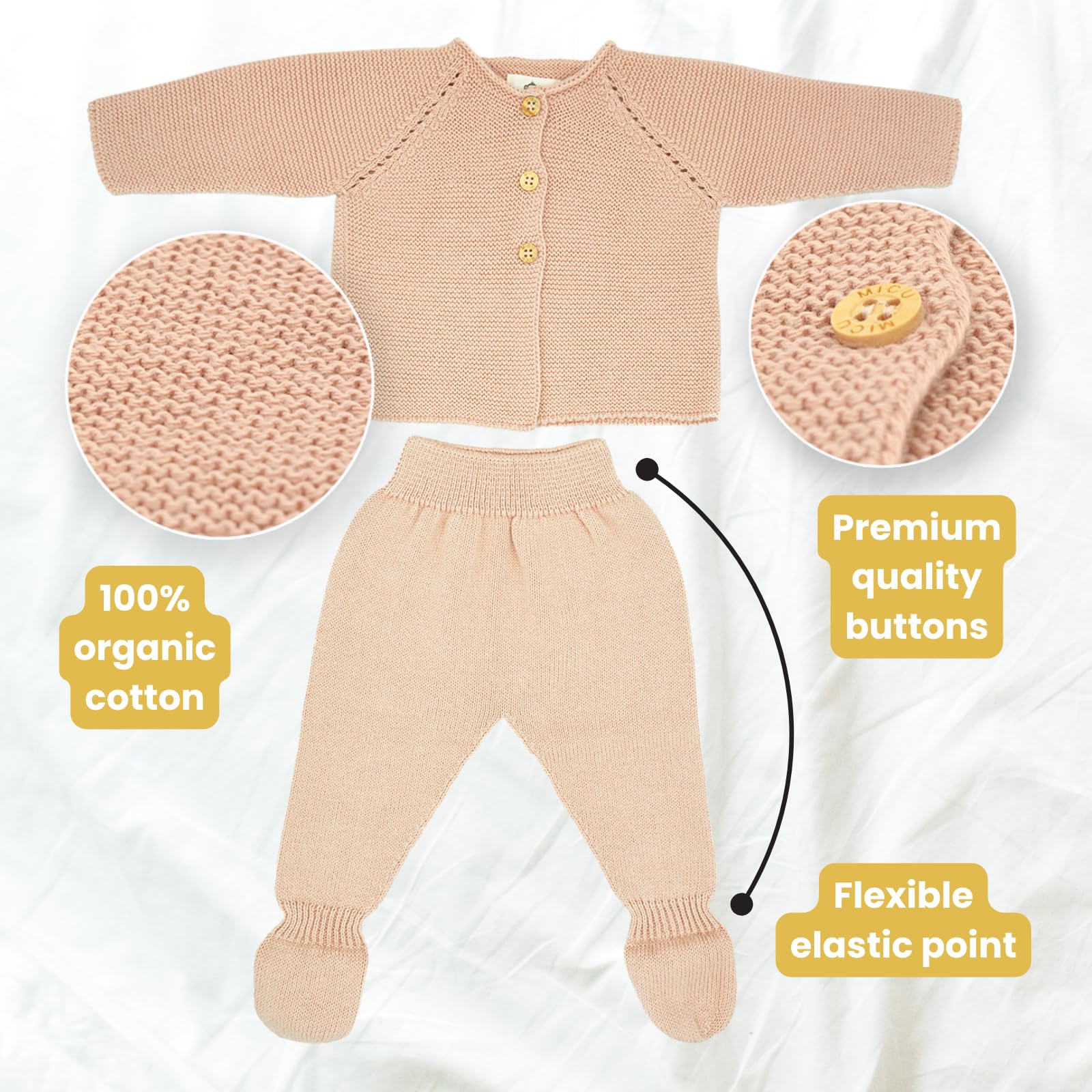 Baby Kleidung Neugeborene, 100% Bio Baumwolle, Extra Weich und Nahtlos, Baby Erstausstattung Neugeborene Kleidung, Strick Baby Kleidung