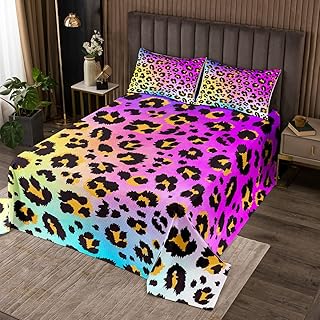 Homewish Leopard Print Bedspread Queen,Rainbow Pride Coverlet Set 3pcs for Kids Teens Adult Room Decor,Cheetah Wild Animals Quilted Coverlet Fashion Watercolor Bedding Quilt with 2 Pillowcases