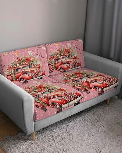 Miniatura 3 de Fundas de cojín para sofá de Navidad, funda elástica para sofá con parte inferior elástica, diseño de bolas de Navidad, diseño rústico botánico, con
