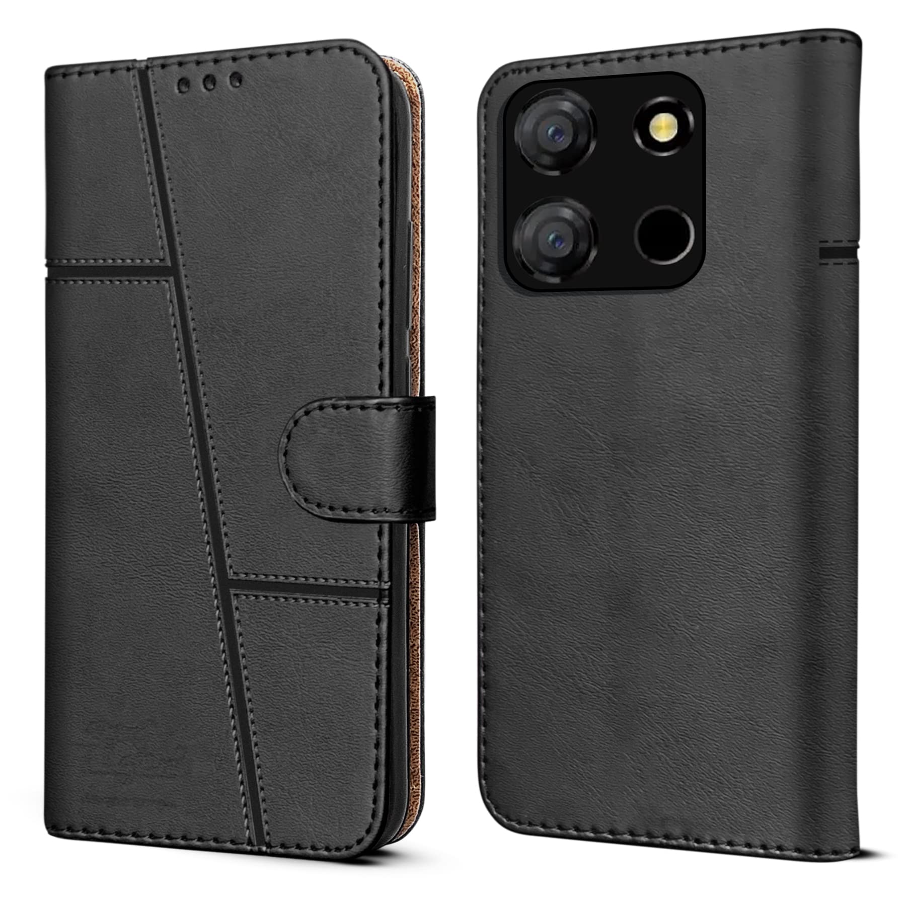 Jkobi Flip Cover Case for Itel A60 (Stitched Leather with Magnetic Closure | Black) (B0C5979P98) Amazon Price History, Amazon Price Tracker