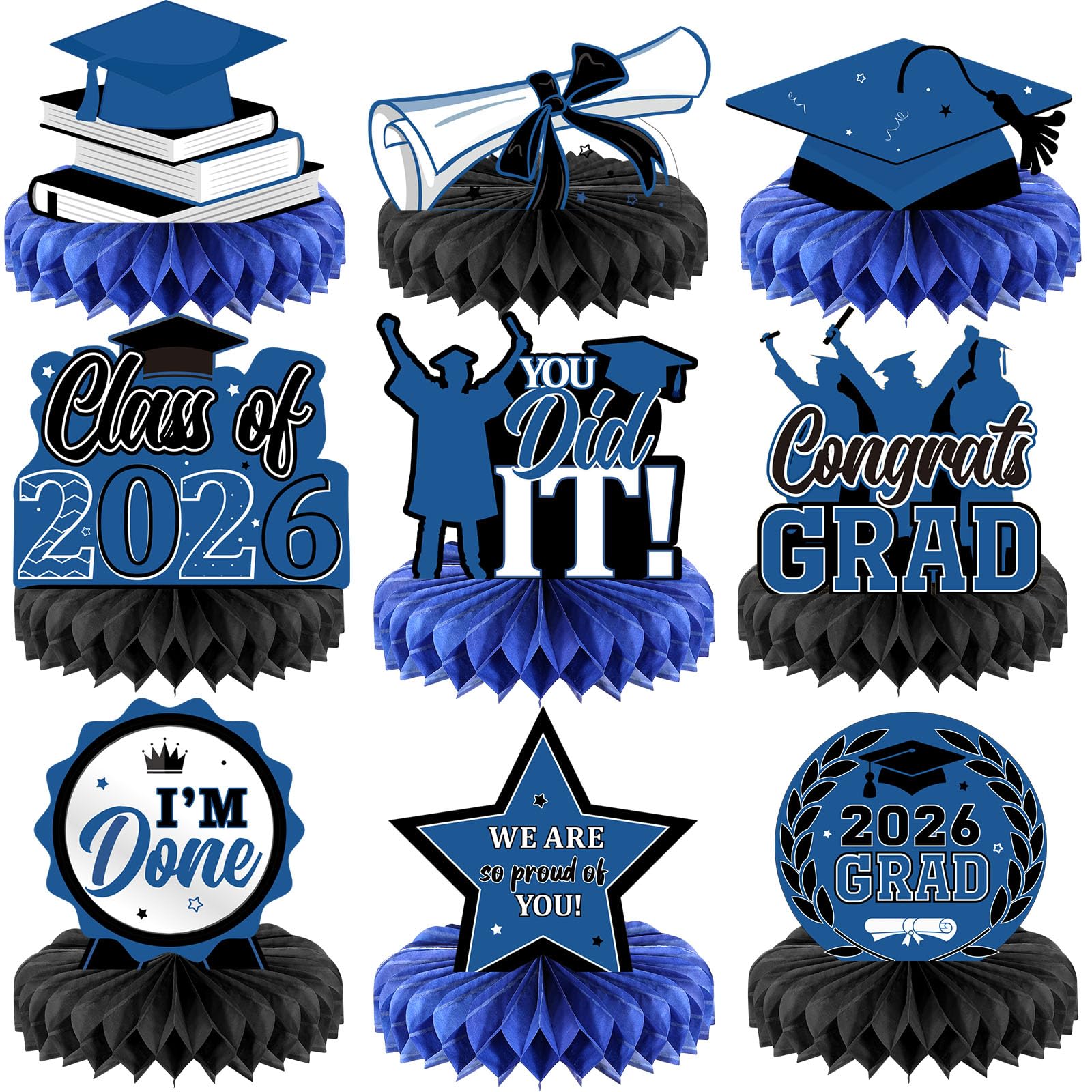 Yisong 9 Pieces 2026 Graduation Party Table Decorations Class of 2026 Congrats Graduation Centerpieces for Tables Congratulate Honeycomb Centerpiece