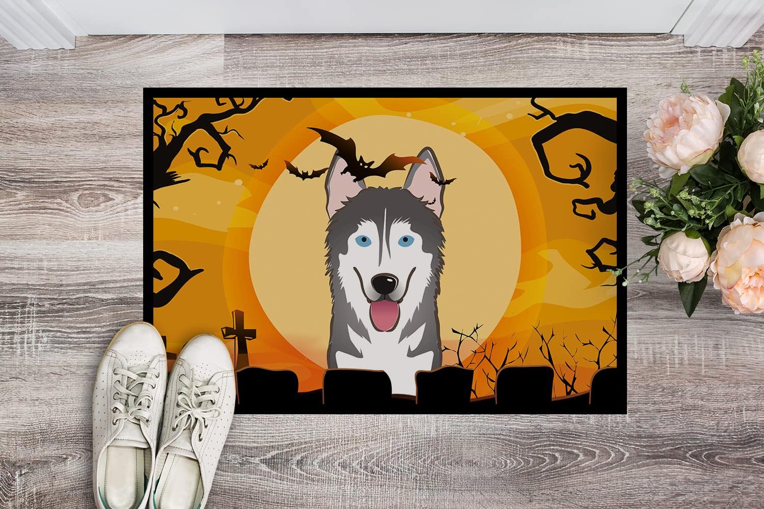Caroline's Treasures BB1776JMAT Halloween Alaskan Malamute Doormat 24x36 Front Door Mat Indoor Outdoor Rugs for Entryway, Non Slip Washable Low Pile, 24H X 36W