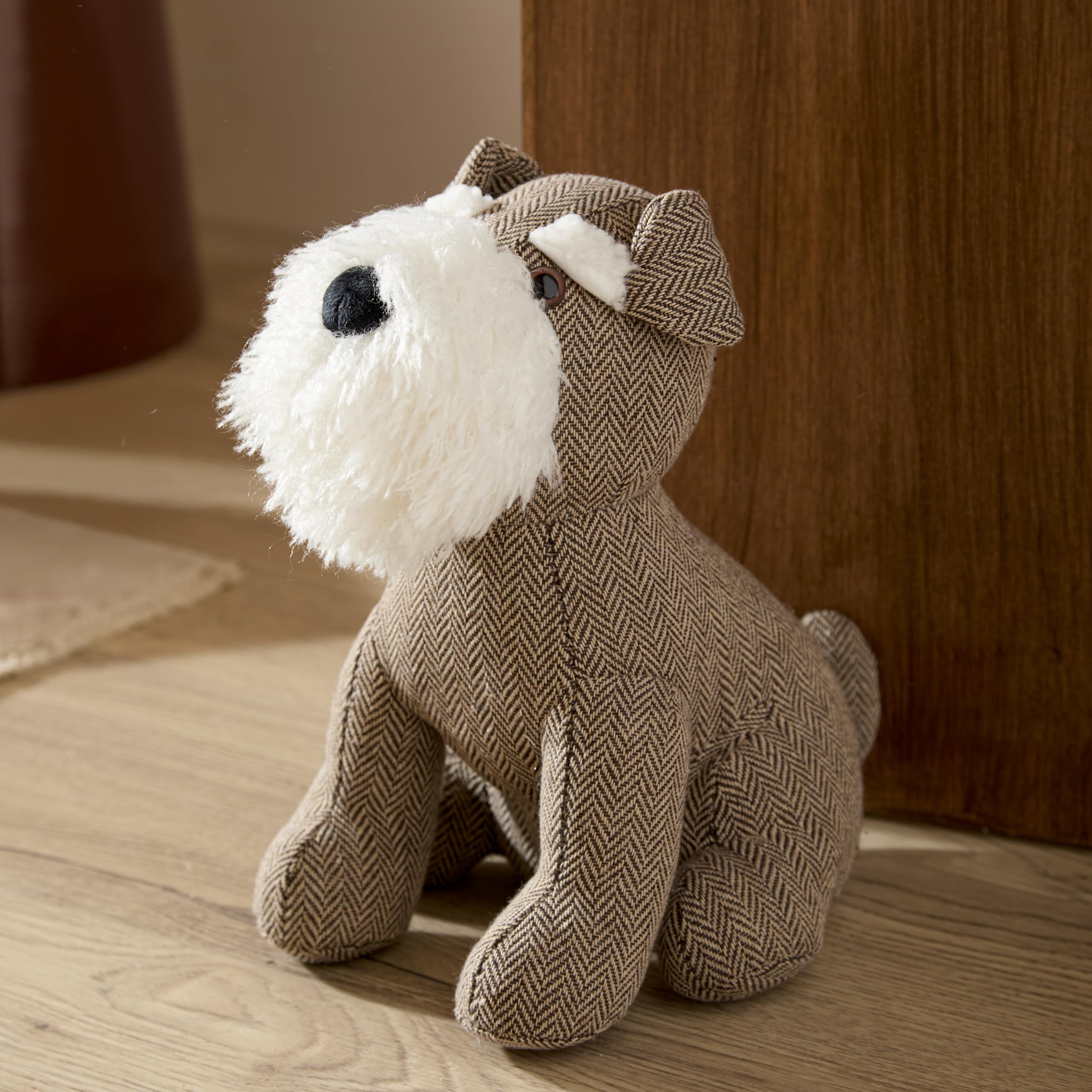 furn. Schnauzer Dog Doorstop – Herringbone Puppy Weighted Novelty Door Stopper (Brown – 25x20x24cm)