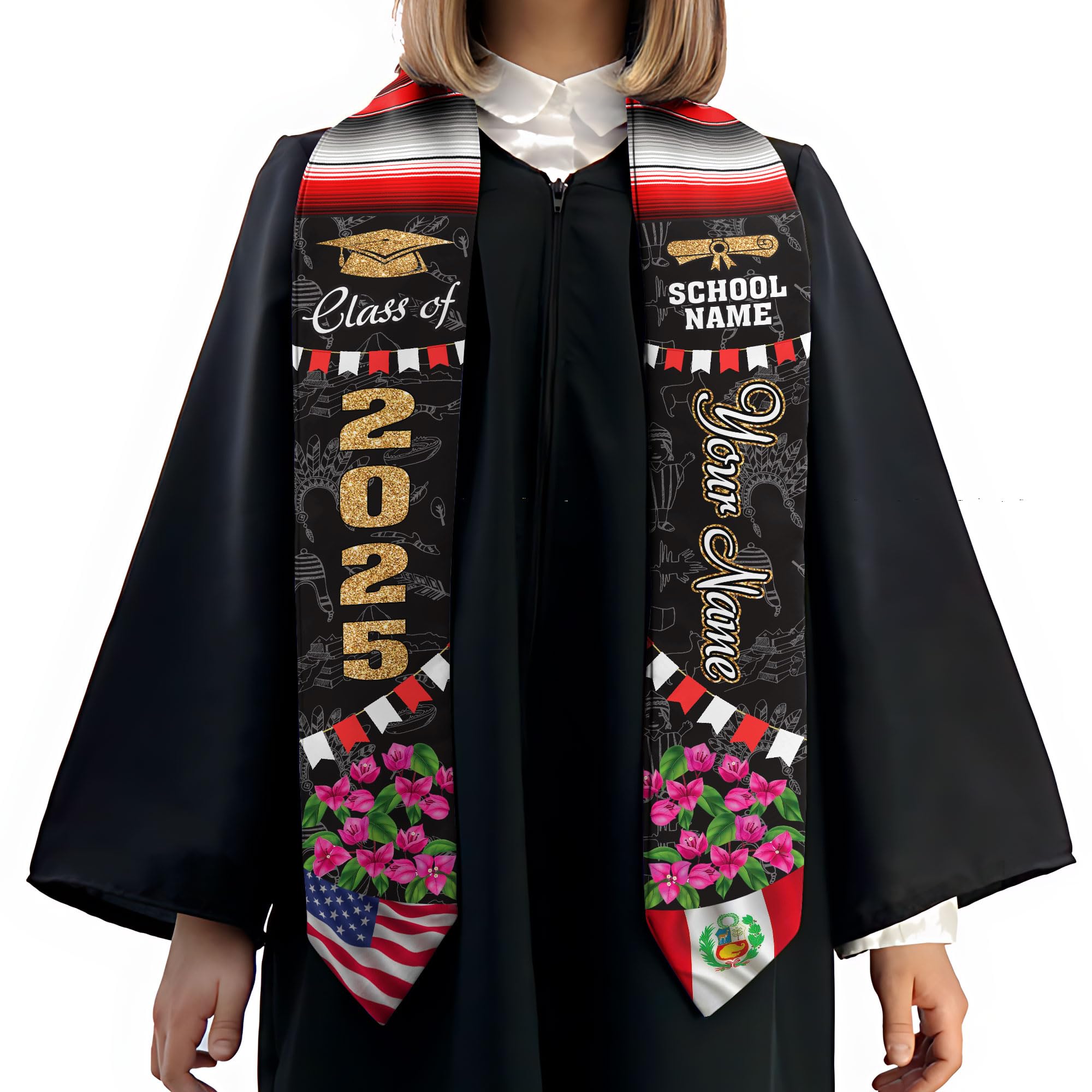 MonkeyVan Personalized Peruvian Graduation Stole, Peruvian Stoles Class Of 2025, Peruvians Graduation Sash, Custom Peru Stole M89