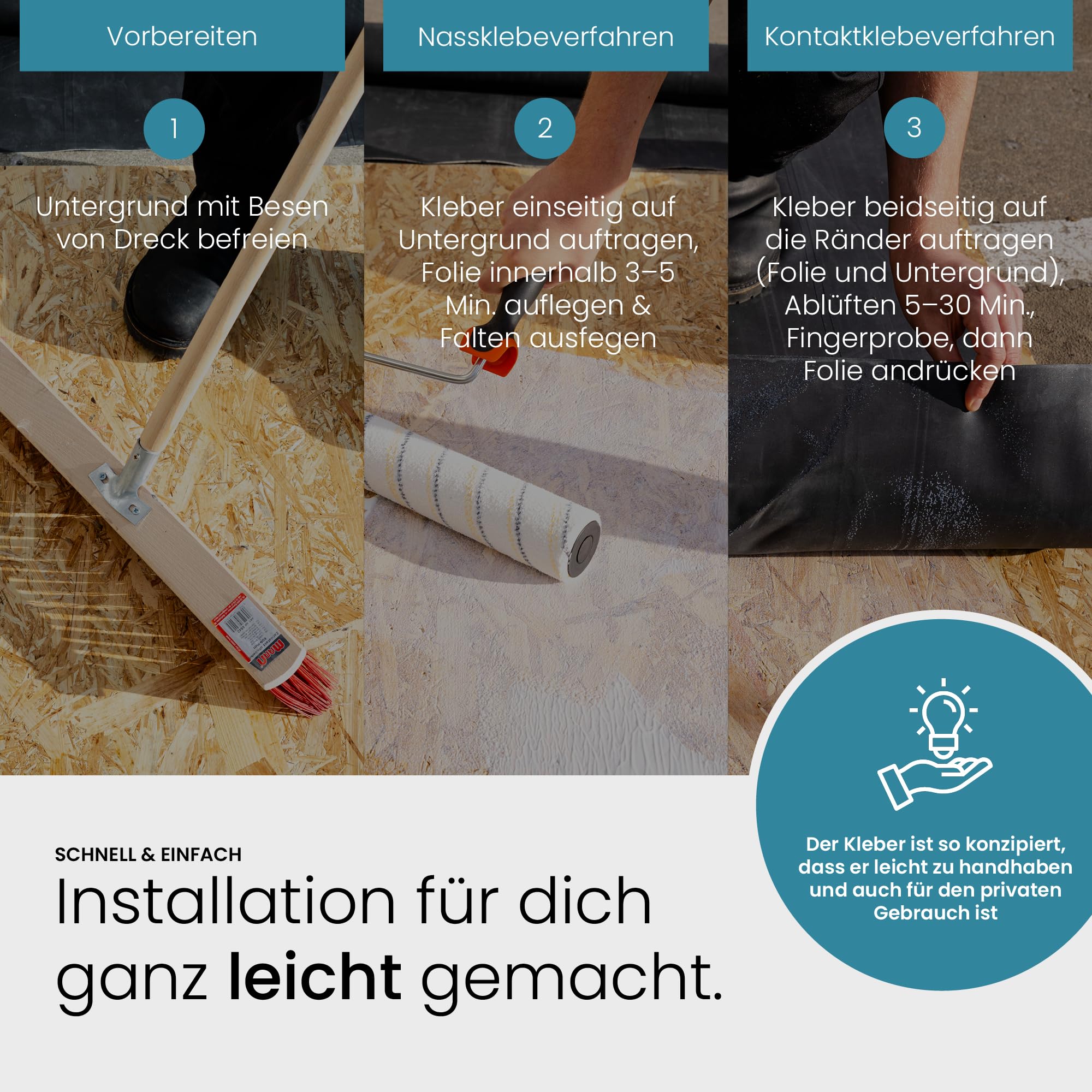 Set EPDM Dachfolie 1,2 mm mit Zettex WB46 Kleber (2 L) - 3,05 x 3,00m EPDM Folie plus wasserbasierter EPDM Folienkleber - Lösungsmittelfrei, UV-beständig & langlebig für Dachabdichtungen