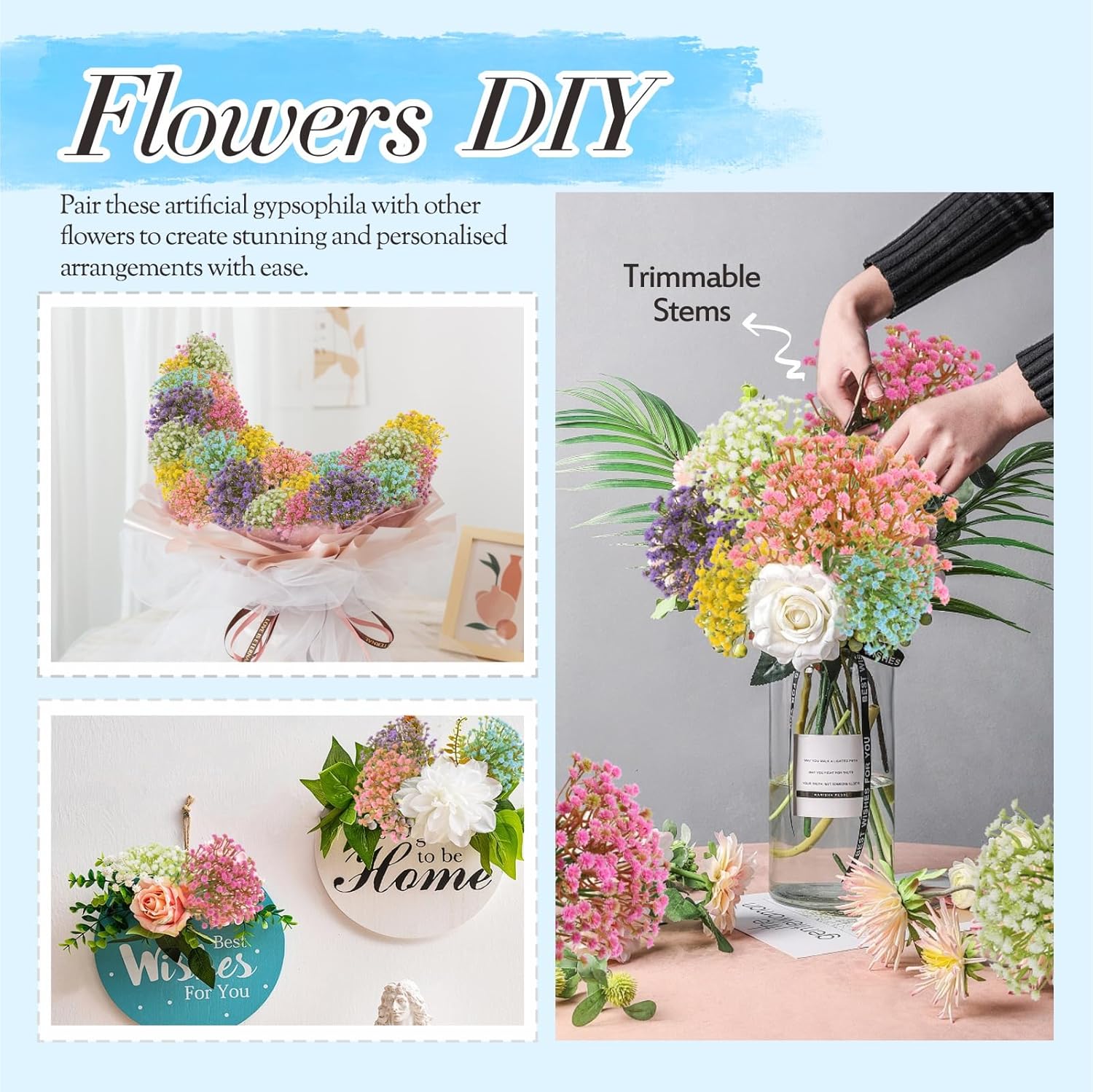 144PCS Babys Breath Artificial Flowers Fake Babys Breath Flowers Artificial Bulk, Realistic Faux Babies Breath Gypsophila Bouquet Flores Artificiales para Decoracion for Wedding Party Home Decor