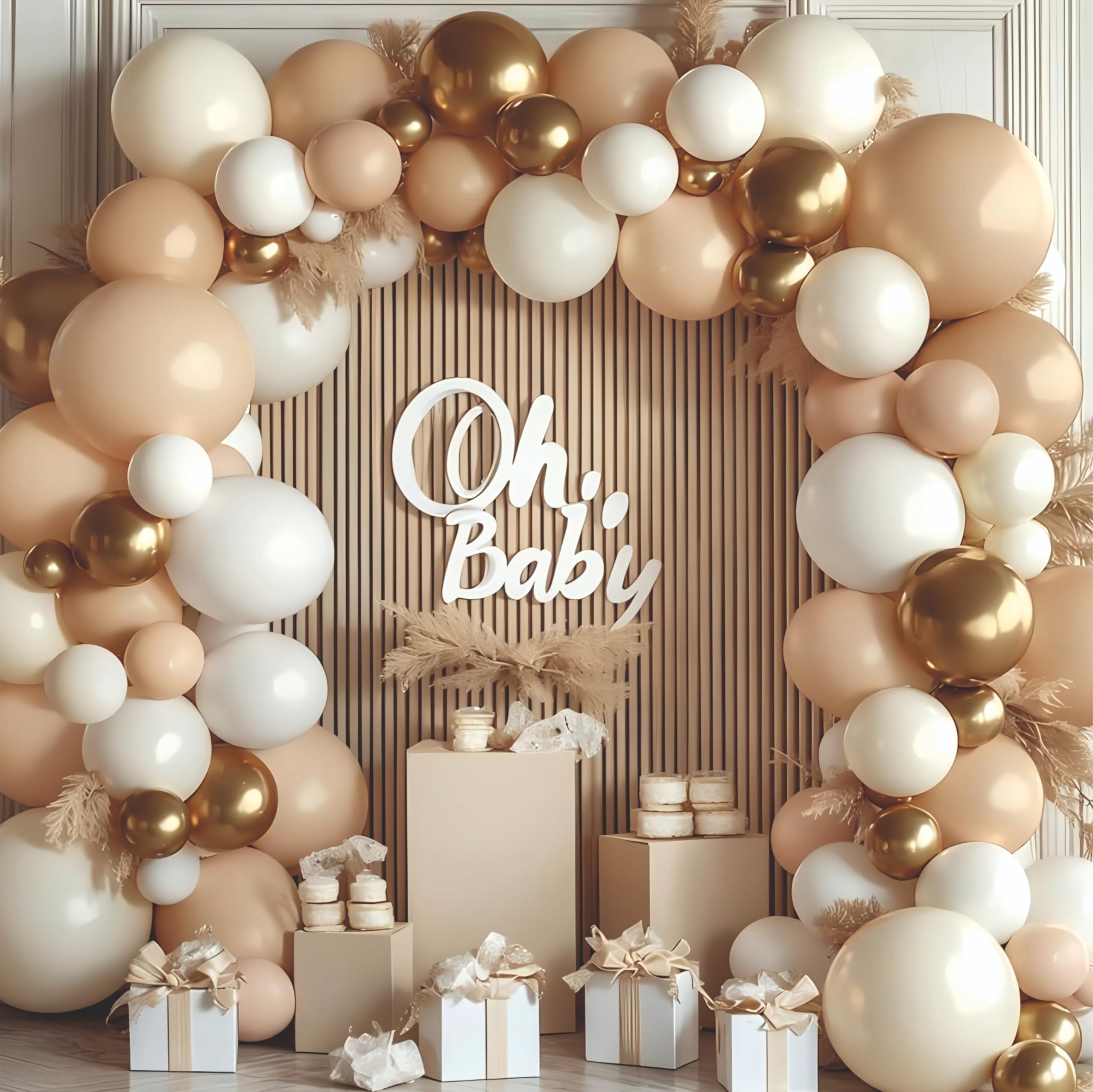 Beige, White and Golden Chrome balloons, Pack of 37 pcs for Birthday Deocration, Anniversary Decoration, Welcome Baby, Home Decoration Item-image-14