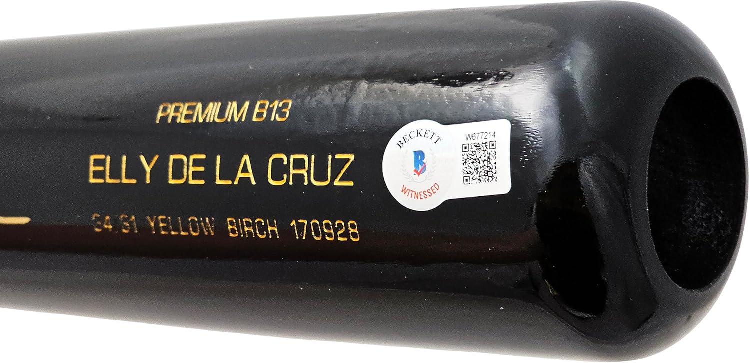 Elly De La Cruz Autographed Black Player Model Bat Reds Beckett BAS Witness