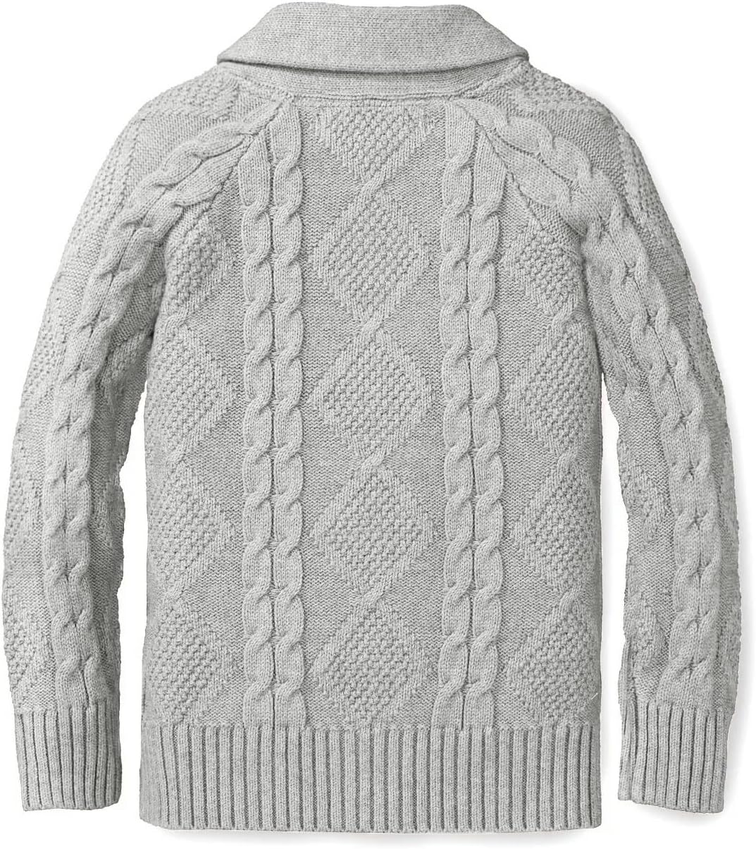 Boy's Sweater Cardigan Button Down Shawl Collar Cable Knitted Outwear Sweater Coats with Pockets - Image 4