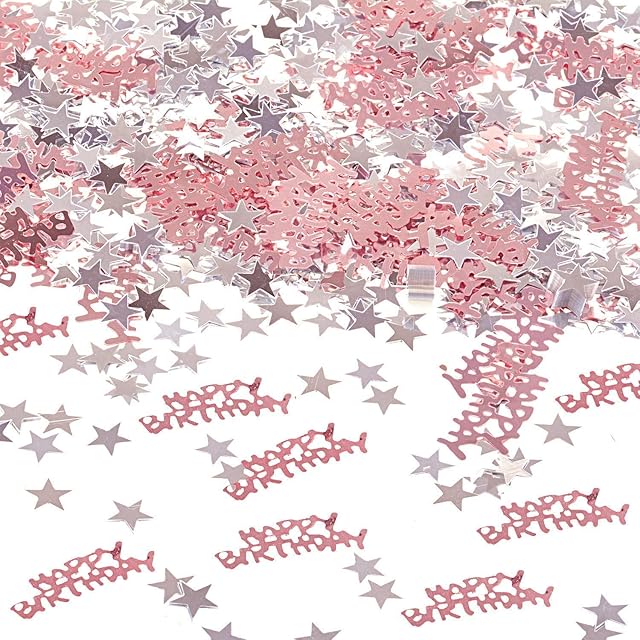 Melhope 60g Table Confetti Over 1000pcs Rose Gold Happy Birthday Confetti Birthday Sprinkleswith Metallic Foil Star Confetti Sequin for Boys Girls Birthday Decoration Table Party Decorations (60g)