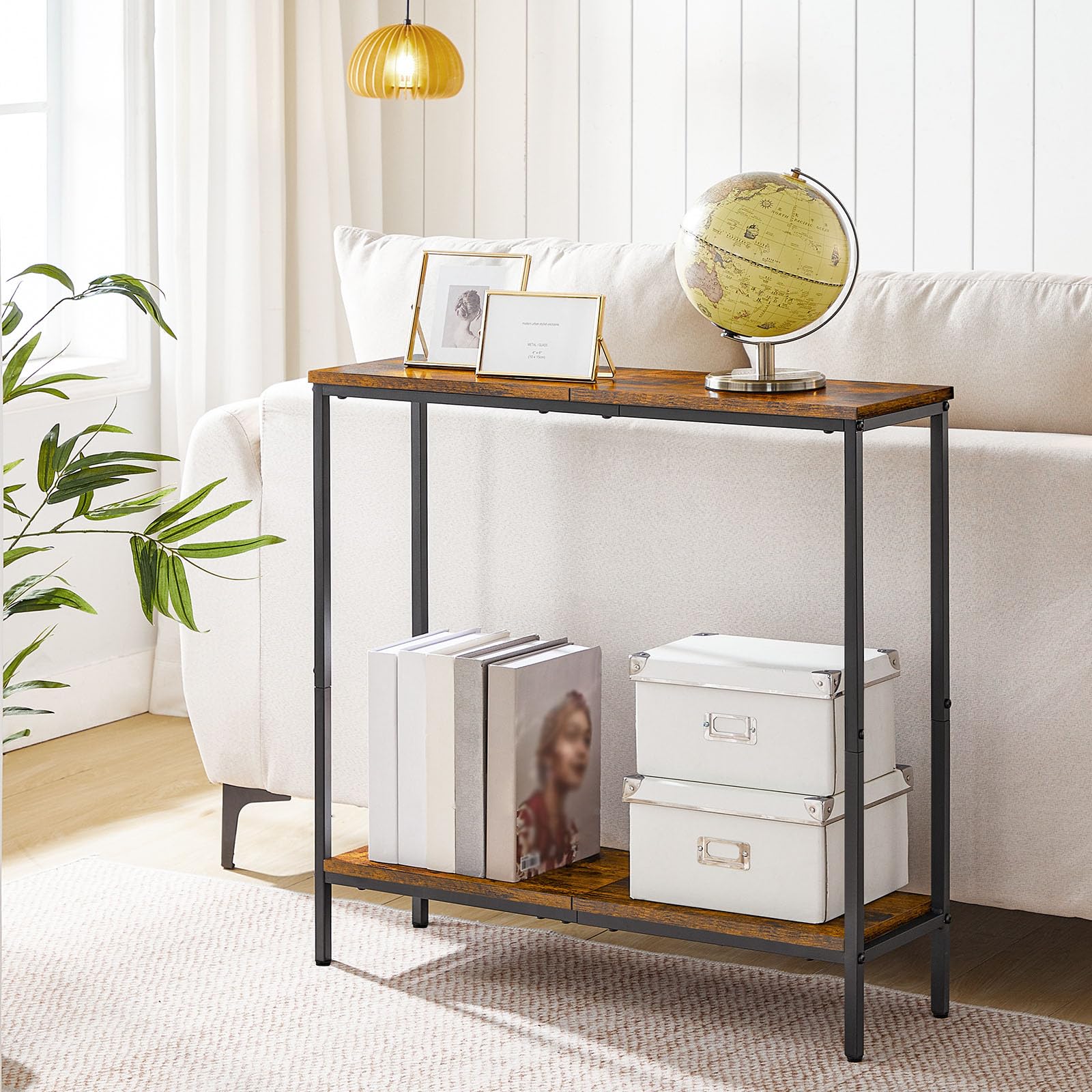 HOOBRO mesa Consola Estrecha con Estante, Mesa Auxiliar 75 x 22 x 75 cm, Pasillo, Exposición, Sofá, Habitaciones Pequeñas, Entrada, Marrón Vintage EBF22XG01