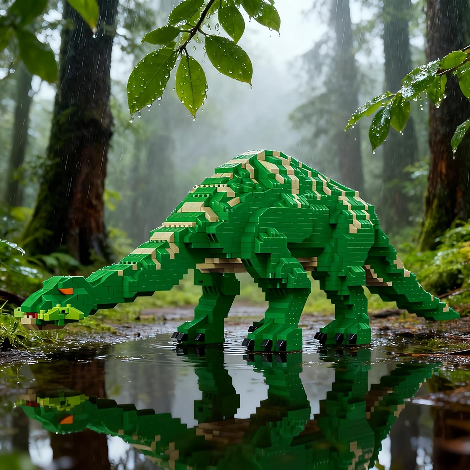 Stress Relief Dinosaur Building Kit: Green Tanystropheus Micro Mini Blocks - 18 inch Realistic Triassic Long-Neck Dino, Adult Assembly Toy, Stylish Home Decor & Prehistoric Gift