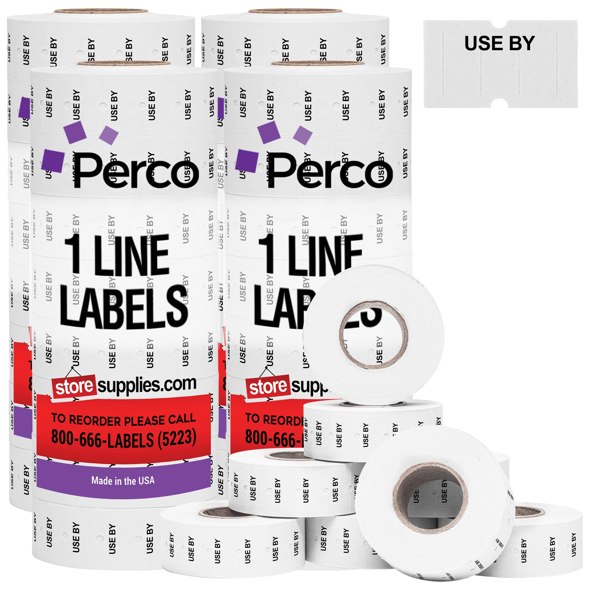 Perco Use by 1 Line Labels - 4 Sleeves, 32,000 "Use by Labels for Perco Lite, X, Plus and Pro 1 Line Date Guns