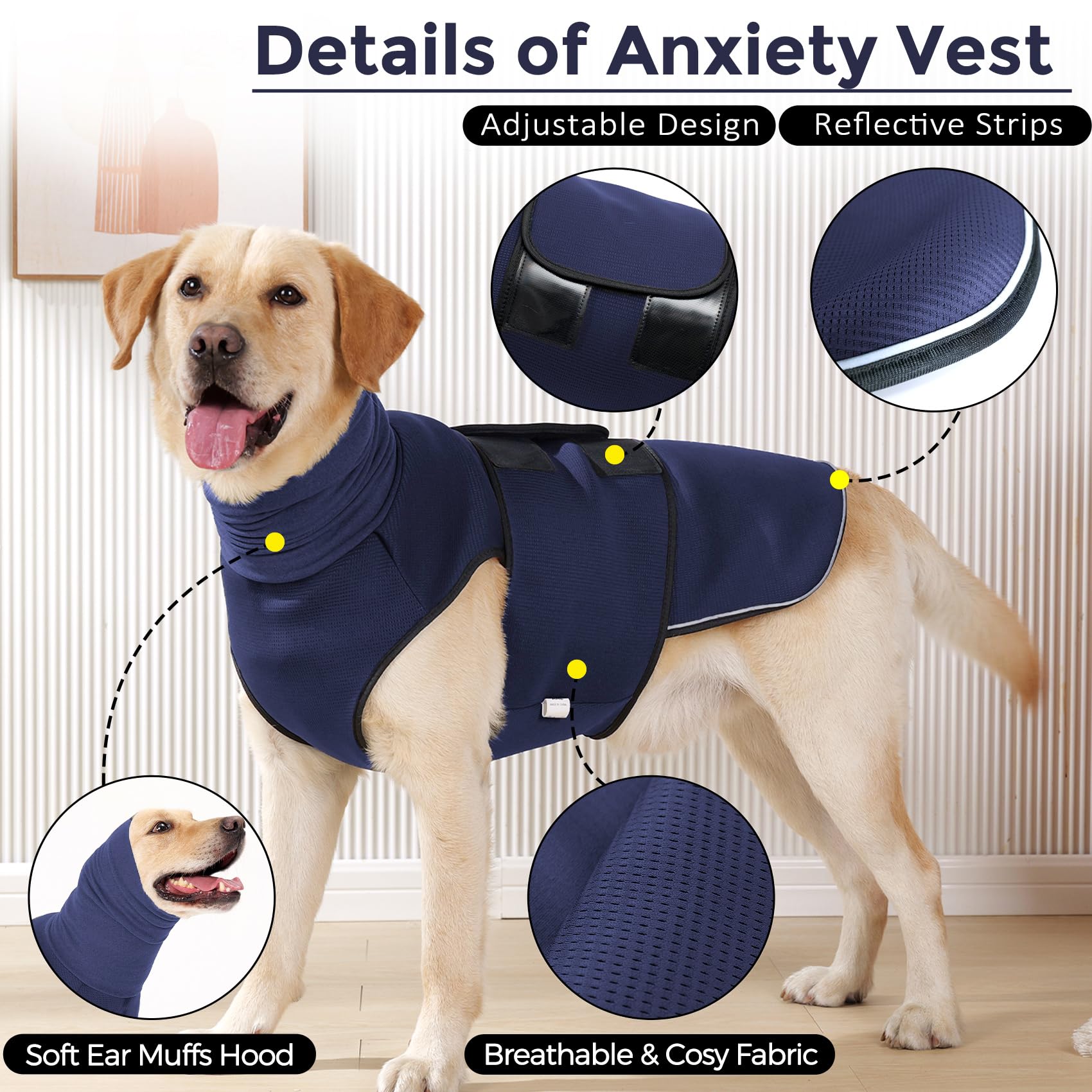 Dotoner Gilet Relaxant 2 en 1 pour Chiens, Manteau Anti-anxiété avec Douce Snood et Moufle, Bruit et Bandes Réfléchissantes