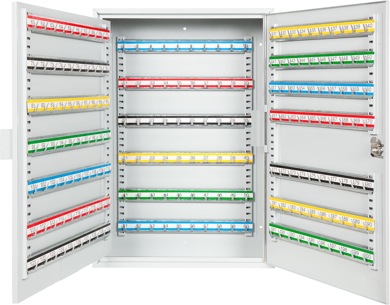 Durabox 200 Position Steel Key Cabinet - Organize and Secure Key Storage Lock Box with Numbered Hooks and Tags for Valets, Hotel, Office, Car Dealerships and More (K200) (Light Grey)