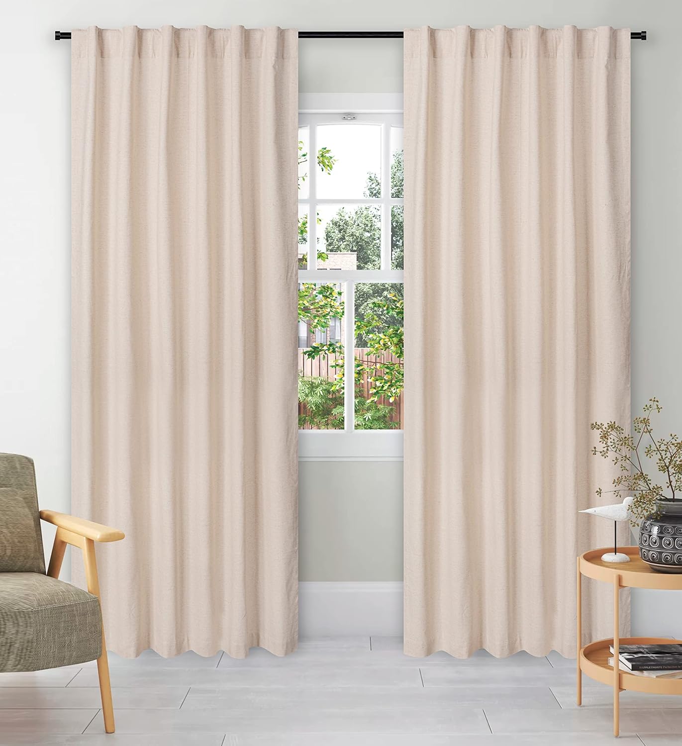 Natural Linen Cotton Tab Top Curtains, 50x108 Inch, 2 Panel Set, 30% Linen 70% Cotton, Farmhouse Style, Reverse Window Panels for Bedroom, Living Room