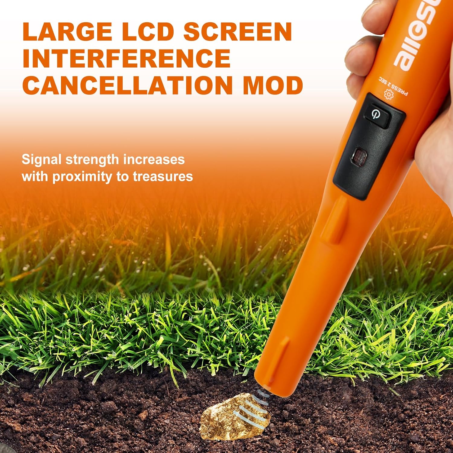 allsun Handheld Rainproof Metal Wand Detector, 360° Scanning,4.5" Depth,3 Alert Modes for Gold, Silver,and Jewelry