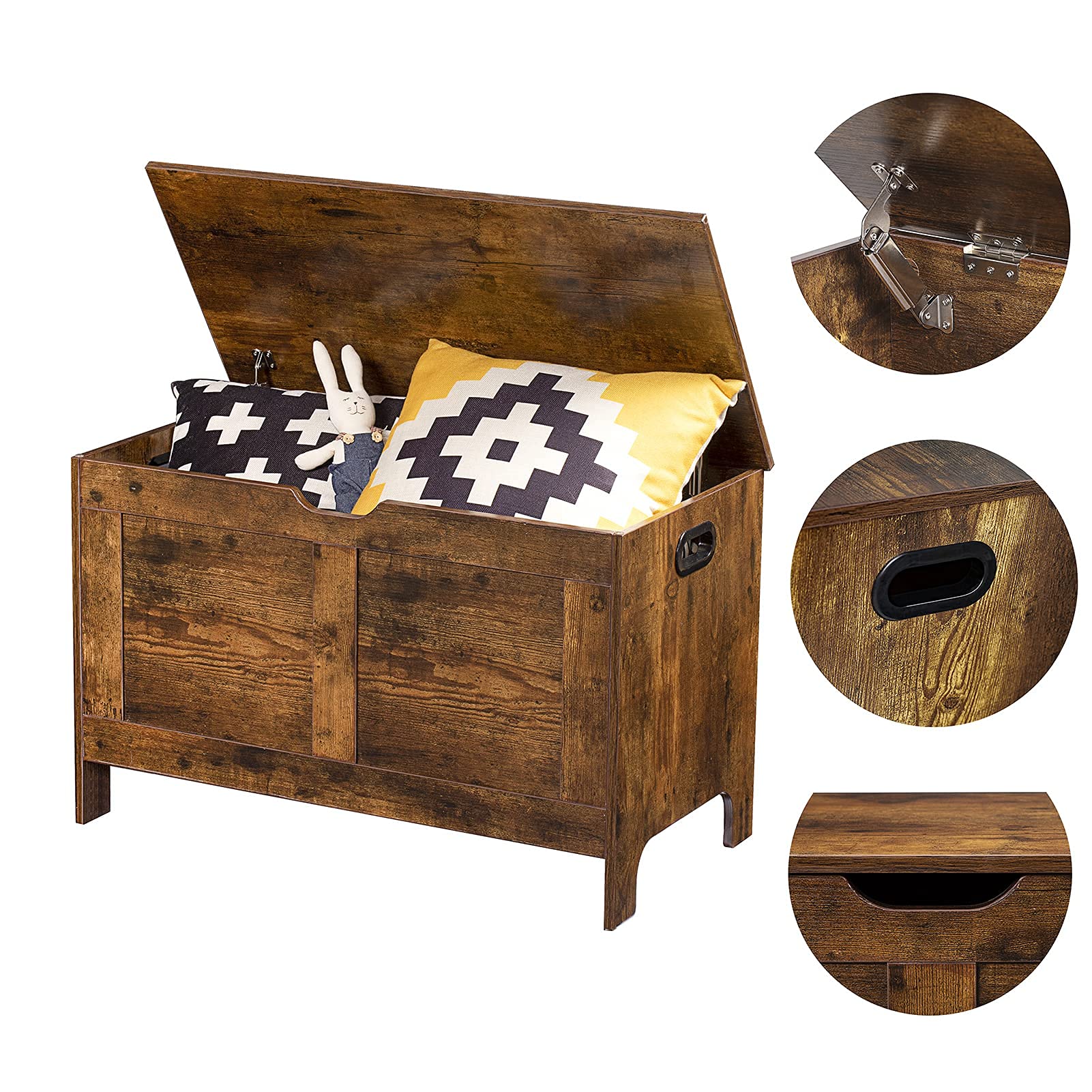 DINZI LVJ Storage Chest, Lift Top Toy Box with 2 Safety Hinges, Retro