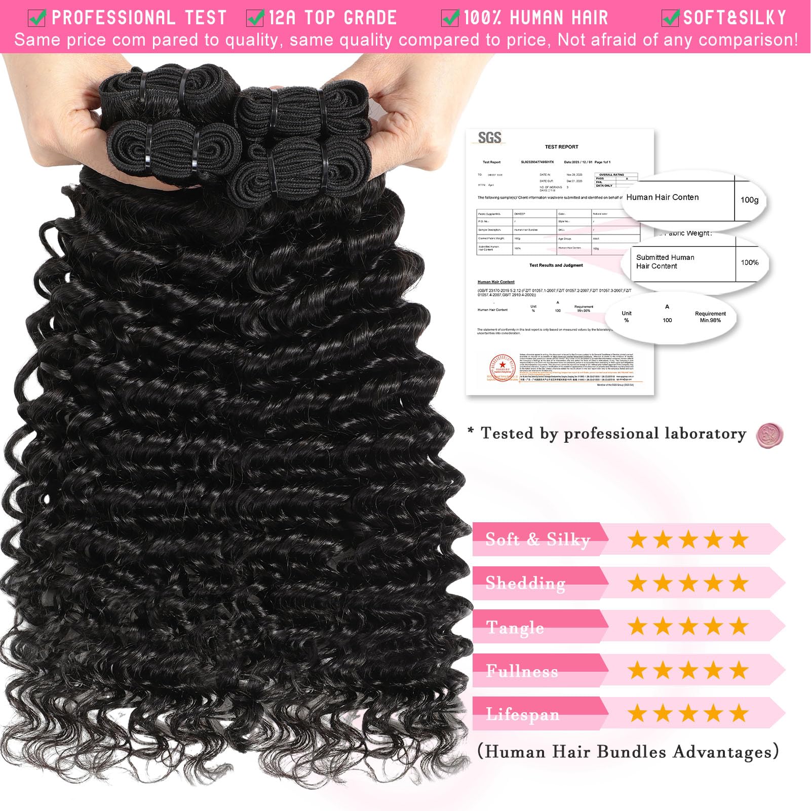 Unprocessed Indian Deep Wave Human Hair Bundles