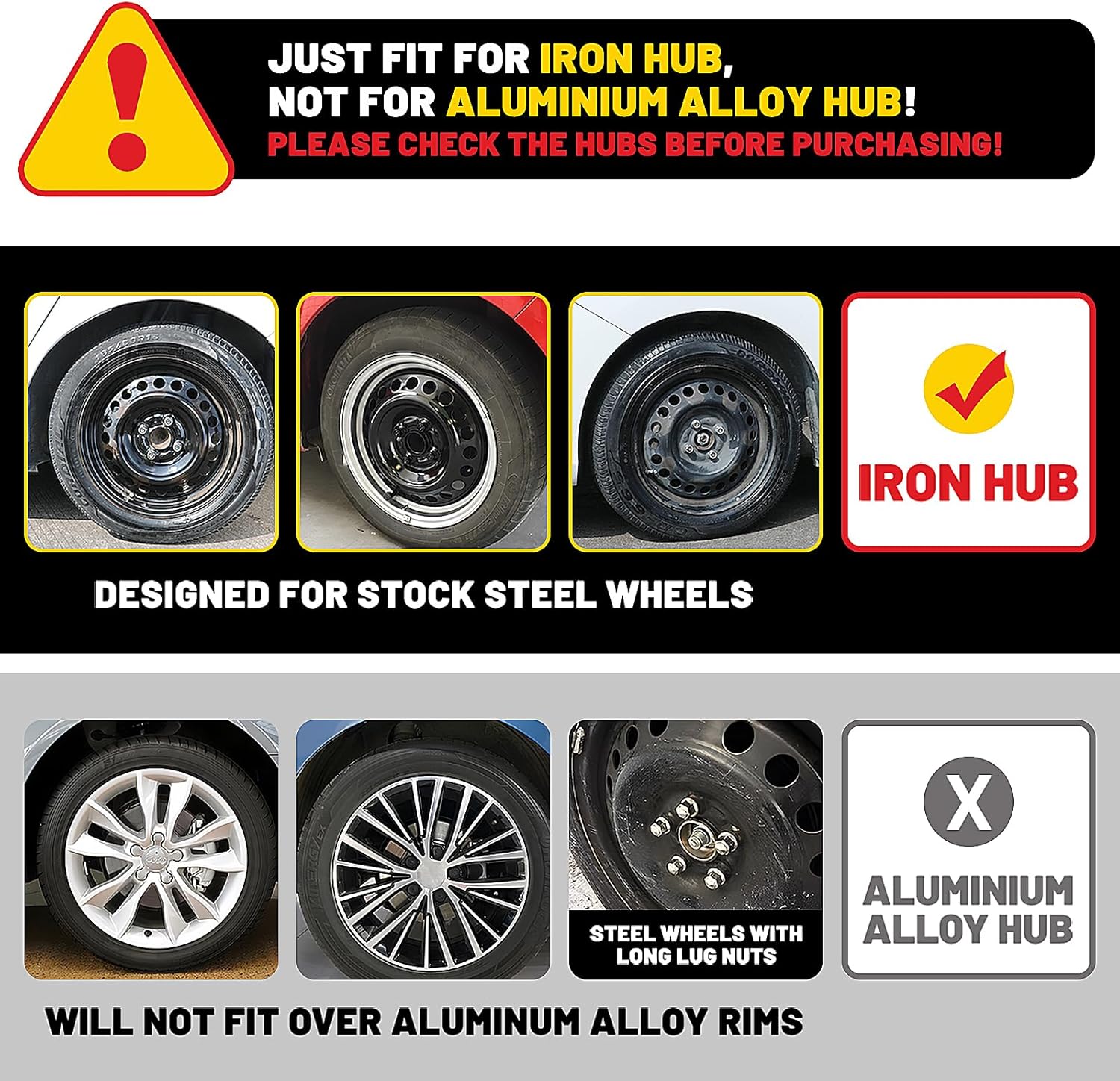 16 inch Wheel Covers Hubcaps Black Matte Color, Universal ABS Wheel Rim Covers Snap Clip-On Auto Tire Guards Replacement, Set of 4 - for Car Truck SUV 16 Inch Tire