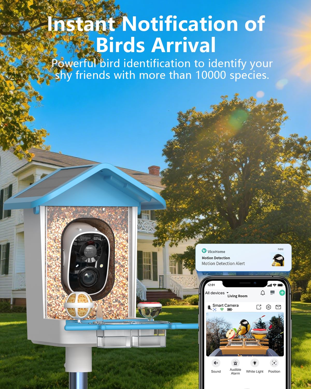 Vogelfutterstation mit Kamera Solarbetrieben, Smart Vogelhaus mit Cam mit KI Identifizieren von Arten, 2K HD Live View, Sofortige Ankunftswarnungen, Ideales Geschenk für Familie und Vogelliebhaber