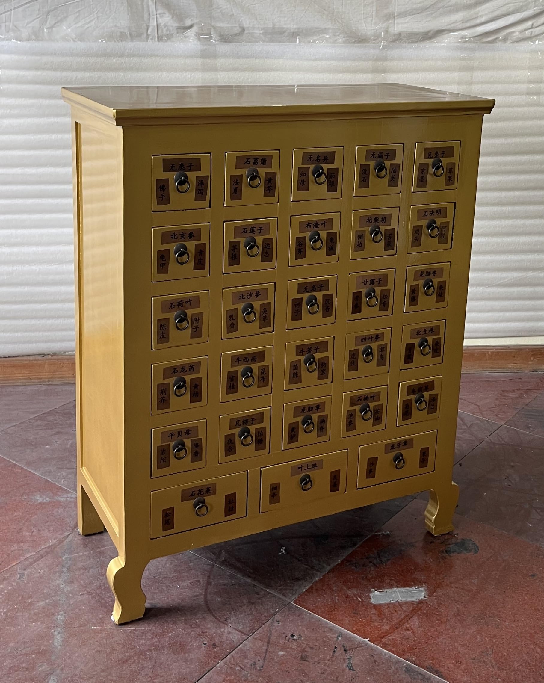 Kunibert Armoire à pharmacie antique avec 28 tiroirs Largeur 92 x Hauteur 114 cm Doré