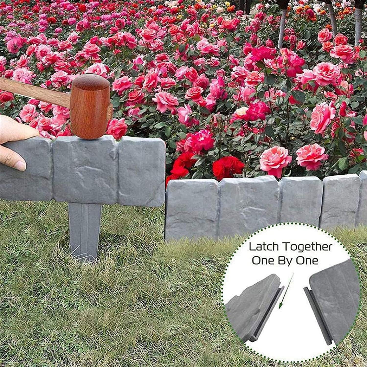 MEETOZ Garden PP Fence Edging - 10Pcs Home Garden Border Plastic Stone Edging for Lawn Yard, Flower Plant Bed, DIY Landscape Decoration - Image 3