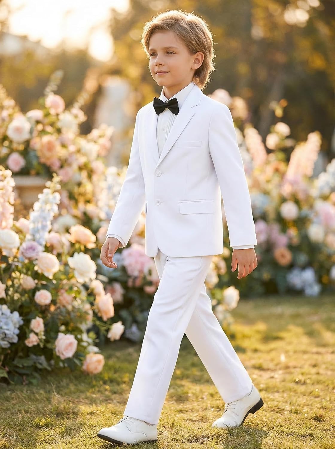 Boys Formal Suit 4 Pieces Set Ring Bearer Outfit Wedding Party Gentleman Tuxedo Dress Up Costume