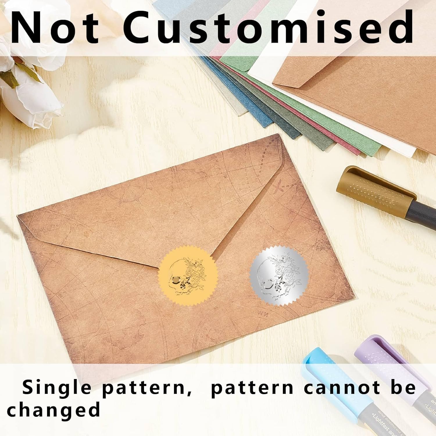CRASPIRE 1.65" Embossed Stamp Book Personalized Skull Skeleton Flower Horror Black Stainless Steel Brass Handle Seal Hand Held Embossing Stamper for Halloween Graduation Birthday Envelope Invitation