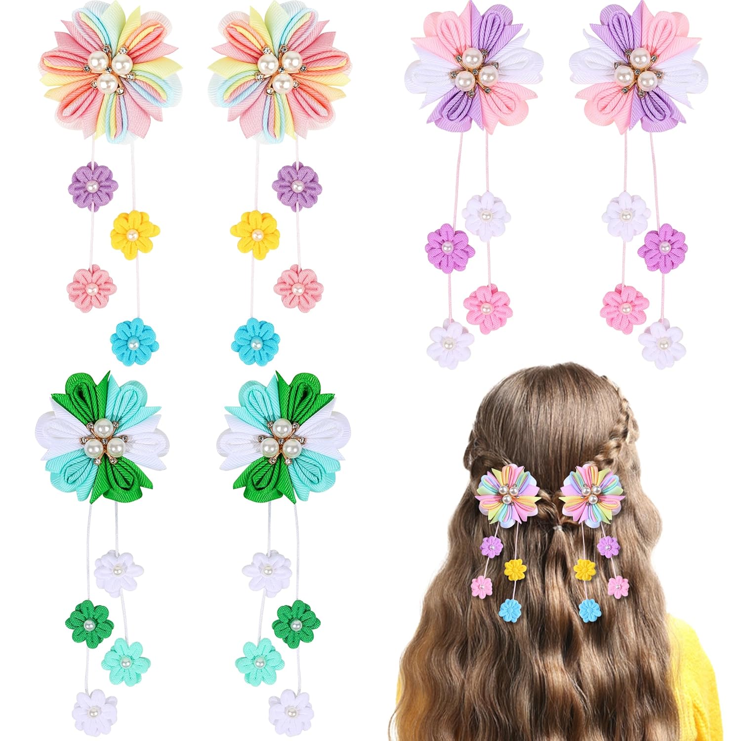 6PCS Hair Bows for Girls Cute Hair Bows for Girls, Flower Hair Accessories for Girl's Grosgrain Ribbon Bows With Alligator Clips Girl Hair Accessories for Kids Teen Toddler Women Girl