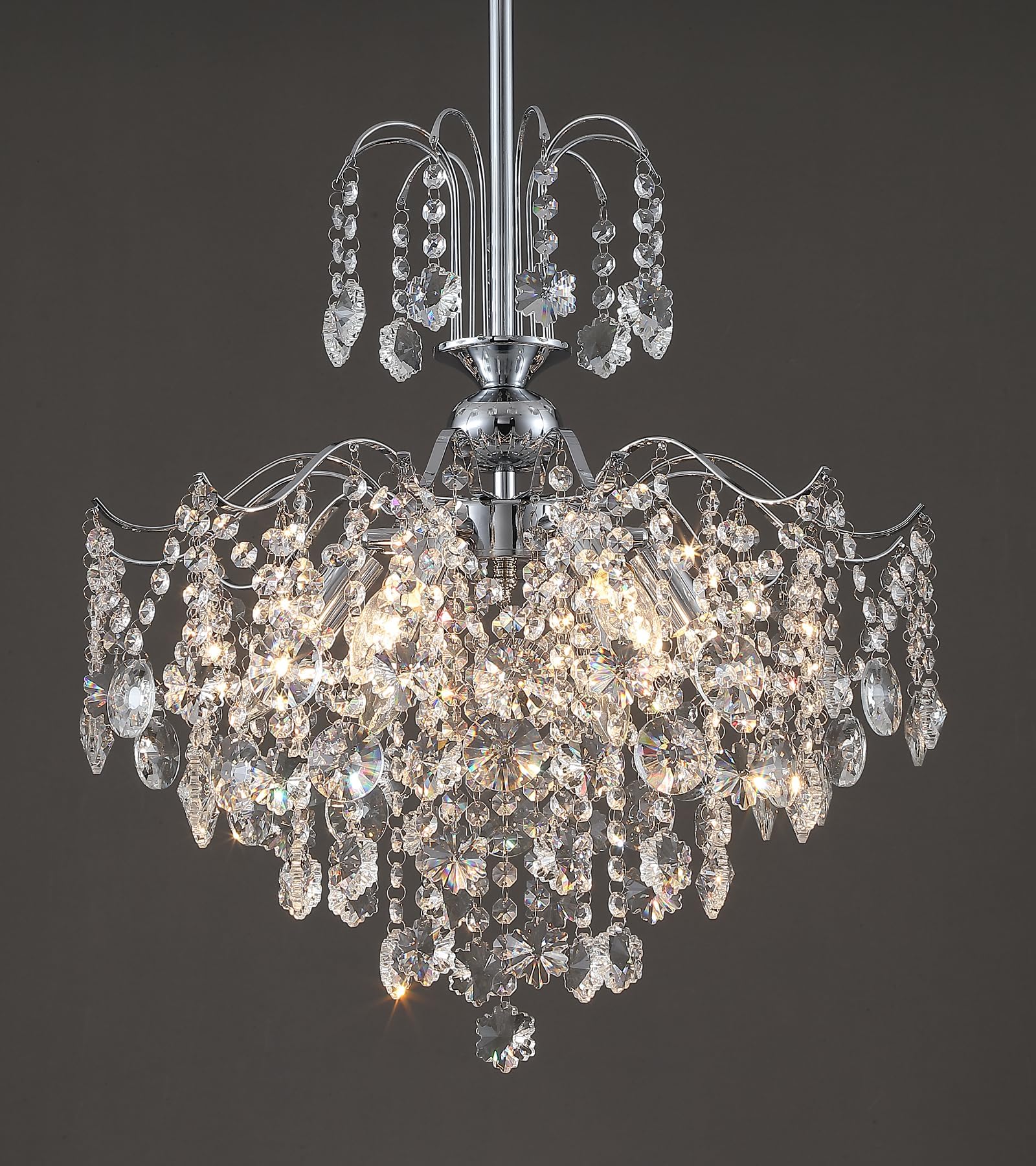 Q&S Modern Crystal Chandelier Chrome Pendant Light 6 Lights for Dining Room Kitchen Island Entryway Bathroom Hallway UL Listed