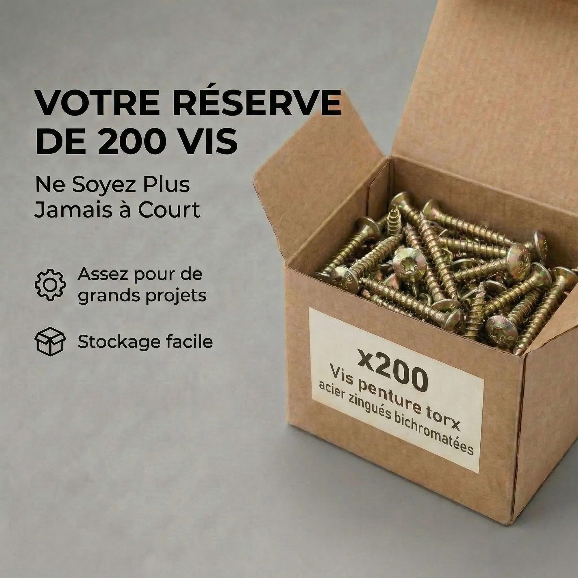 200 Vis Penture Torx acier bichromatées (jaune/or) 7 X 30