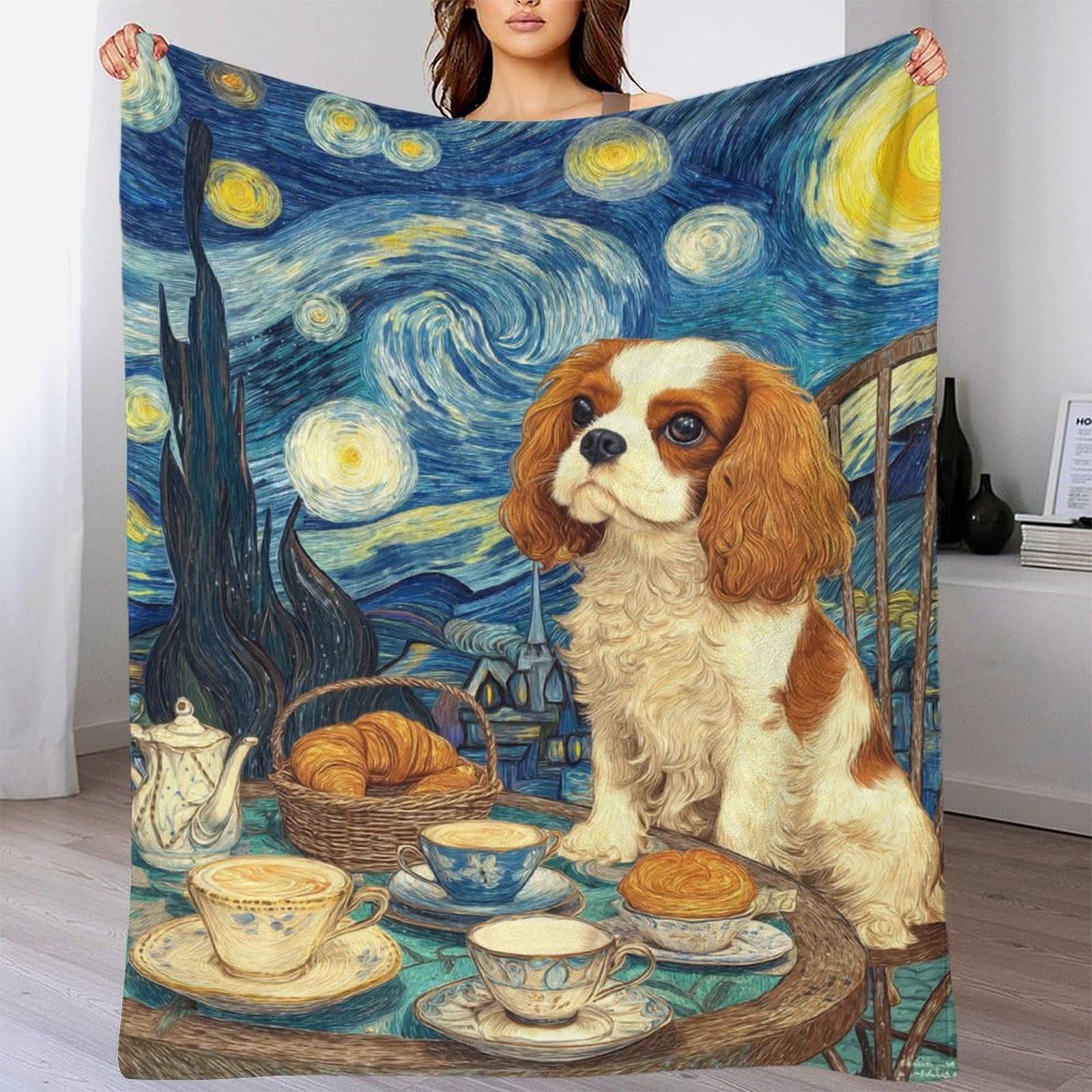 Couverture polaire Cavalier King Charles 180x200 cm plaid lit canapé